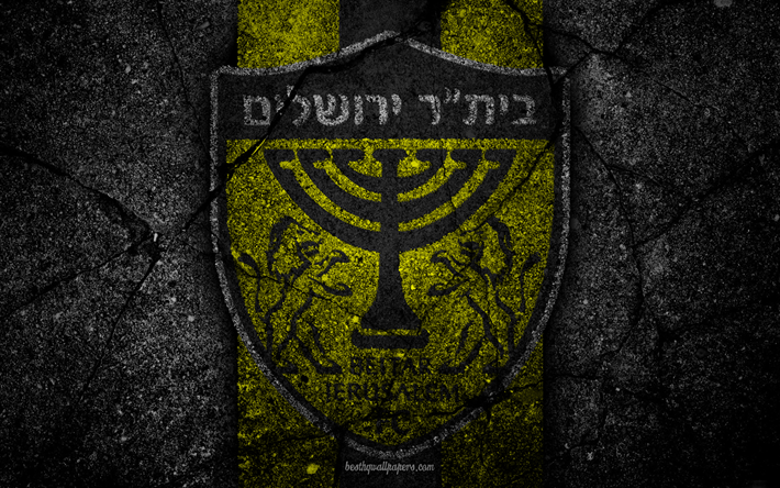 FC Beitar Kud&#252;s, 4k, Ligat haAl, İsrail, siyah taş, Futbol Kul&#252;b&#252;, logo, Beitar Jerusalem futbol, asfalt dokular, Beitar Jerusalem FC