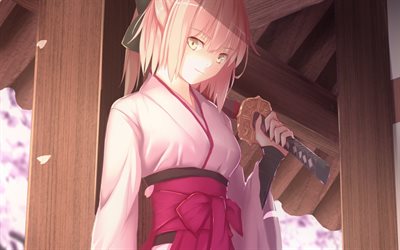 Sakura Saber, sword, Cherry Blossom Saber, katana, Fate Grand Order, Okita Souji, TYPE-MOON