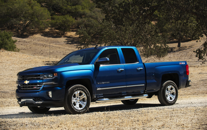 Chevrolet Silverado 1500, 2018, 4k, exterior, azul de capta&#231;&#227;o de, Os carros americanos, novo azul Silverado, Chevrolet