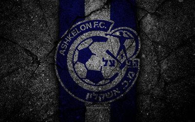 FC Hapoel Ashkelon, 4k, Ligat haAl, Israel, black stone, football club, logo, Hapoel Ashkelon, soccer, asphalt texture, Hapoel Ashkelon FC