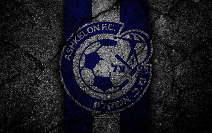 FC Hapoel Ashkelon, 4k, Ligat haAl Israel, piedra negra, club de f&#250;tbol, el logotipo, el Hapoel Ashkelon, el f&#250;tbol, el asfalto, la textura, el Hapoel Ashkelon FC