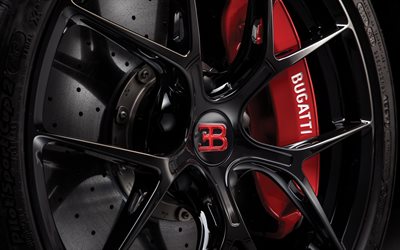 Bugatti ruedas, 4k, frenos, Bugatti Chiron Deporte, 2018 coches, rueda de discos, Bugatti
