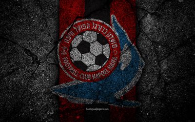 FC Hapoel Haifa, 4k, Ligat haAl, İsrail, siyah taş, Futbol Kul&#252;b&#252;, logo, Hapoel Haifa, futbol, asfalt doku, Hapoel Haifa FC