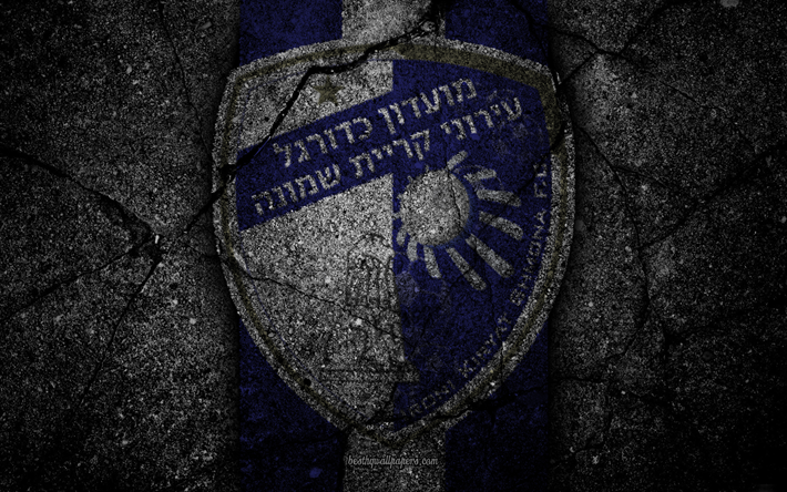 FC Hapoel Kiryat Shmona, 4k, Ligat haAl, İsrail, siyah taş, Futbol Kul&#252;b&#252;, logo, Hapoel Kiryat Shmona, futbol, asfalt doku, Hapoel Kiryat Shmona FC