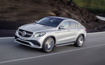 Mercedes-AMG GLE63 S Coupe, 2018, 4MATIC, 4k, silver sport crossover, exterior, new silver GLE63, German cars, Mercedes