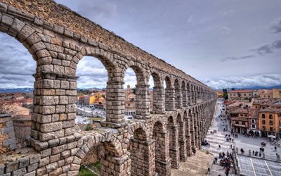 Aqueduct of Segovia, The Roman Aqueduct, longest aqueduct, ancient buildings, Western Europe, Segovia, Spain