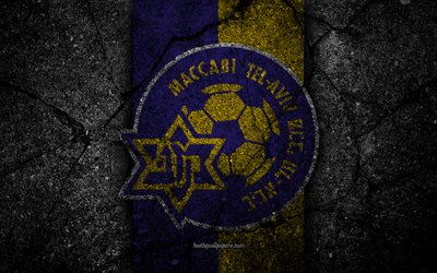 FC Maccabi Tel-Aviv, 4k, Ligat haAl, d&#39;Isra&#235;l, de la pierre noire, club de football, le logo, le Maccabi Tel-Aviv, le football, l&#39;asphalte, la texture, le Maccabi Tel-Aviv FC