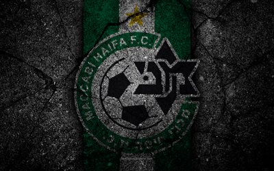 FC Maccabi Haifa, 4k, Ligat haAl, Israel, black stone, football club, logo, Maccabi Haifa, soccer, asphalt texture, Maccabi Haifa FC