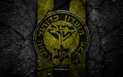 FC Maccabi Netanya, 4k, Ligat haAl, Israel, black stone, football club, logo, Maccabi Netanya, soccer, asphalt texture, Maccabi Netanya FC