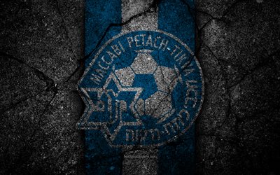 FC Maccabi Petah Tikva, 4k, Ligat haAl, Israel, black stone, football club, logo, Maccabi Petah Tikva, soccer, asphalt texture, Maccabi Petah Tikva FC