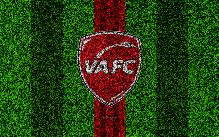 Valenciennes FC, 4k, logotipo, f&#250;tbol de c&#233;sped, francesa de f&#250;tbol del club, de l&#237;neas rojas, hierba de la textura, de la Ligue 2, Valenciennes, Francia, f&#250;tbol, campo de f&#250;tbol