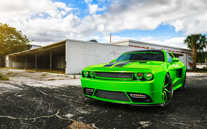 4k, Dodge Challenger SRT8, tuning, 2018 cars, muscle cars, green Challenger, supercars, Dodge