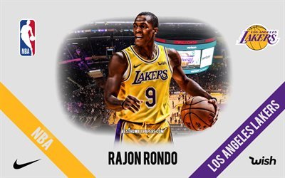 Rajon Rondo, Los Angeles Lakers, American Basketball Player, NBA, portrait, USA, basketball, Staples Center, Los Angeles Lakers logo