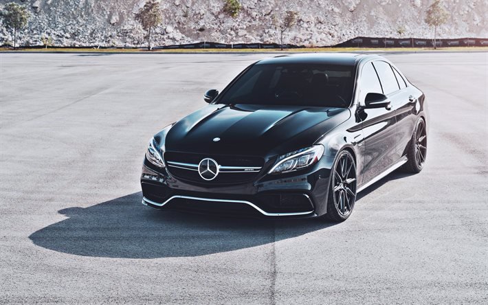 Mercedes-Benz C-Class, optimizaci&#243;n de 2020, coches, coches de lujo, W205, negro C-Class, coches alemanes, Mercedes