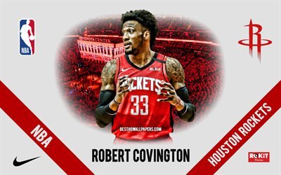 Robert Covington, Houston Rockets, American Basketball Player, NBA, portrait, USA, basketball, Toyota Center, Houston Rockets logo