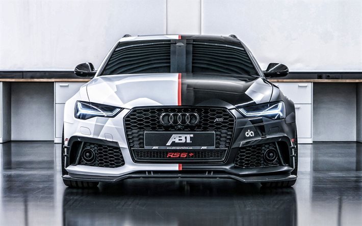 2020, Audi RS6 Avant, vista frontal, ajuste RS6, branco e preto RS6 Avant, Carros alem&#227;es, A ABT Sportsline, Audi