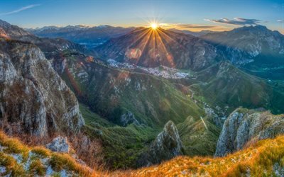 Pyrenees, 4k, mountains, sunset, beautiful nature, France, Europe, summer, french nature