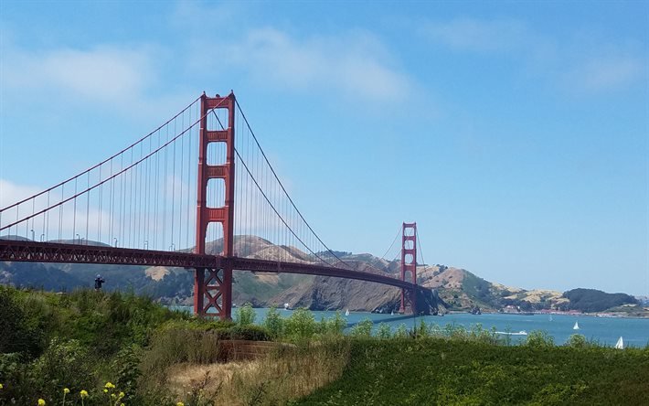 San Francisco, el Golden Gate, el puente colgante, la Bah&#237;a de San Francisco, el Oc&#233;ano Pac&#237;fico, verano, California, estados UNIDOS