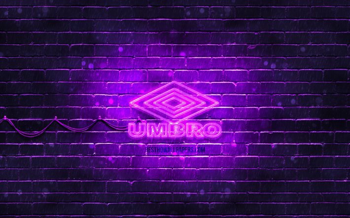 Umbro violet logo, 4k, violet brickwall, Umbro logo, sports brands, Umbro neon logo, Umbro