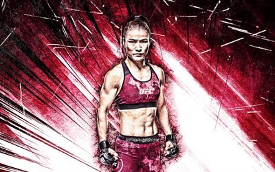 4k, Weili Zhang, grunge art, Chinese fighters, MMA, UFC, female fighters, purple abstract rays, MMA fighters, Mixed martial arts, Weili Zhang 4K, UFC fighters, Magnum