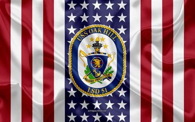 USS Oak Hill Emblem, LSD-51, American Flag, US Navy, USA, USS Oak Hill Badge, US warship, Emblem of the USS Oak Hill