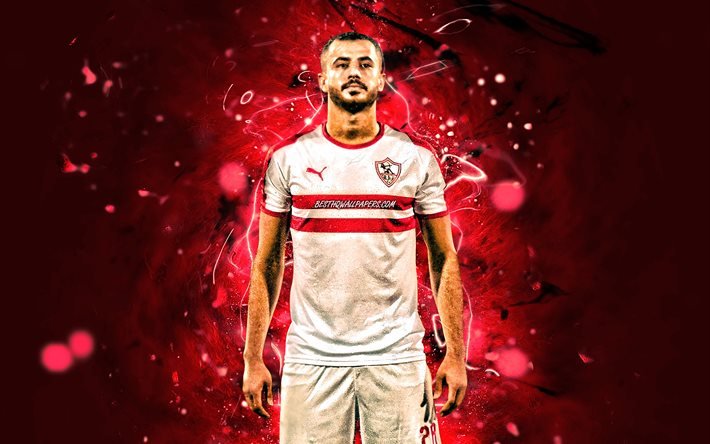 Mahmoud El Wensh, 2020, egyptiska fotbollsspelare, Zamalek FC, Egyptiska Premier League, fotboll, neon lights, Zamalek SC, Mahmoud El Zamalek Wensh