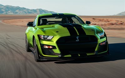 Mustang Shelby GT500, 2020, dış cephe, &#246;nden g&#246;r&#252;n&#252;m, yeşil spor coupe, yeni yeşil Mustang, Ford Mustang tuning, Amerikan spor araba, Ford