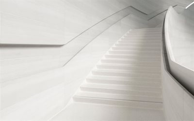 white 3d staircase, white steps, modern stylish staircase design, white marble walls, staircase