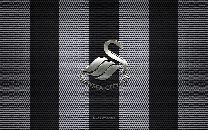 Swansea City AFC شعار, الإنجليزية لكرة القدم, شعار معدني, الأسود والأبيض شبكة معدنية خلفية, Swansea City AFC, EFL البطولة, سوانسي, ويلز, كرة القدم