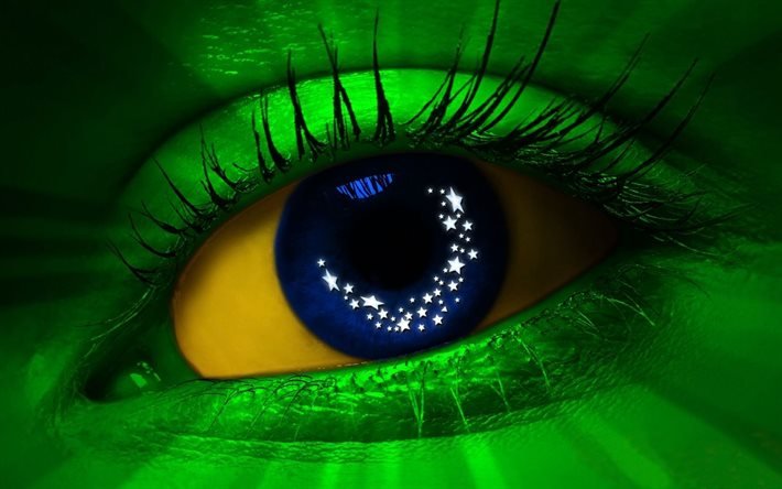 I love Brazil, brazilian flag, human eye, creative, Flag of Brazil, artwork, Brazil