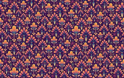 purple paisley background, artwork, paisley patterns, floral patterns, background with flowers, retro paisley patterns, retro floral background