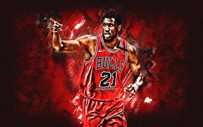 Thaddeus Young, Chicago Bulls, american basketball player, portrait, Red stone background, NBA, USA, basketball