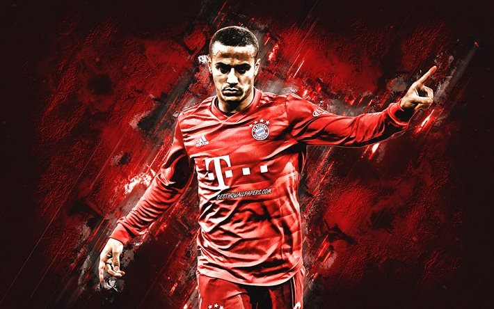 Thiago Alcantara, le FC Bayern Munich, footballeur espagnol, le milieu de terrain, le portrait, la pierre rouge de fond, de la Bundesliga, Allemagne, football