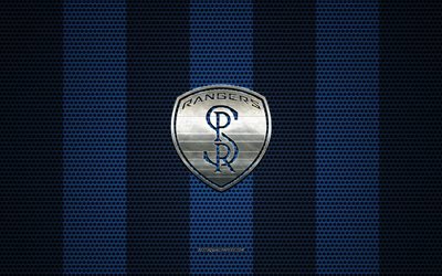 Swope Park Rangers logo, American soccer club, metal emblem, blue metal mesh background, Swope Park Rangers, USL, Kansas City, Kansas, USA, soccer