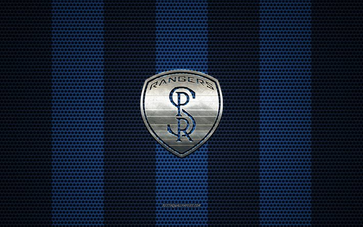 Swope Park Rangers logo, American soccer club, metal emblem, blue metal mesh background, Swope Park Rangers, USL, Kansas City, Kansas, USA, soccer