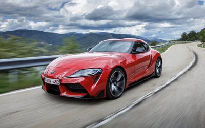 Toyota GR Supra, 2020, A90, red sports wine, front view, tuning Supra, new red Supra, Japanese sports cars, Toyota