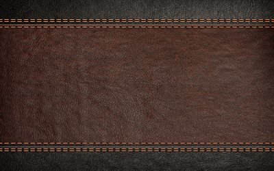 ブラウンのレザーの質感, 4k, 革のライン, 茶褐色の木製の背景, 皮革, 革の背景, マクロ, 革