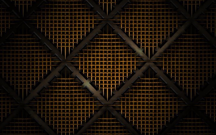 metal grid pattern, macro, yellow metal background, grunge background, black metal grid, metal grid, metal backgrounds, metal grid background, metal textures, grid patterns, yellow backgrounds