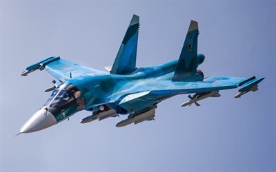Sukhoi Su-34, 4k, fighter bomber, Fullback, Su-34, Russian Air Force, Russian Army, Flying Su-34