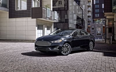 2020, Ford Fusion, front view, exterior, black sedan, new black Fusion, american cars, Ford