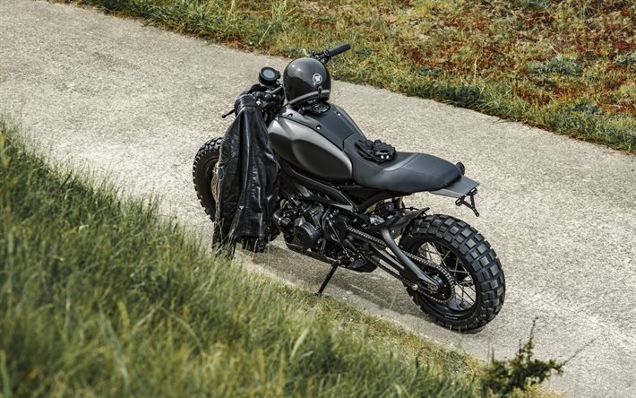 A Yamaha XSR900, motocicleta preto, vista de cima, ajuste XSR900, novo preto XSR900, japon&#234;s motocicletas, XSR900 Monkeebeast, personalizado XSR900, Yamaha
