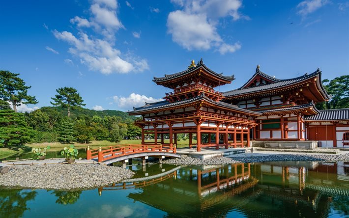 Byodo-i, Buddhistiska tempel, sommar, japanskt tempel, vackert landskap, Test, Kansai, Japan