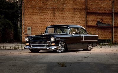 210 Chevrolet, 1957, siyah coupe, retro araba, siyah 210 Chevrolet, Amerikan klasik arabalar, klasik araba, Chevrolet