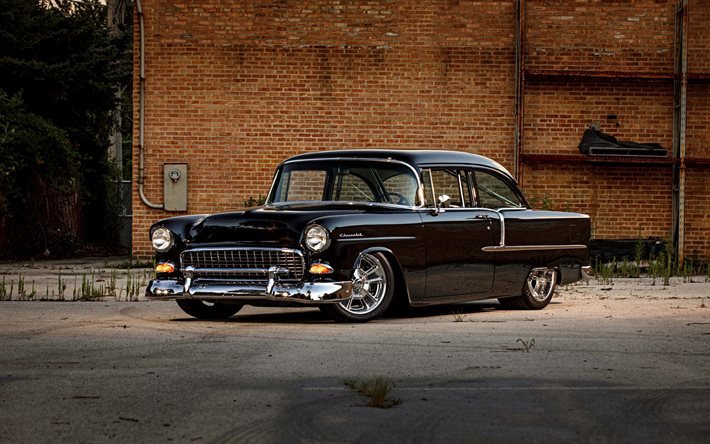 Chevrolet 210, 1957, black coupe, retro cars, black Chevrolet 210, american classic cars, vintage cars, Chevrolet