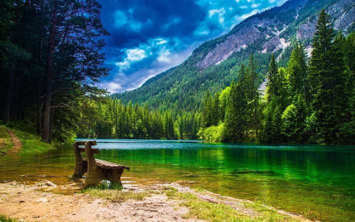 Lago verde, verano, Gruner Ver, la hermosa naturaleza, monta&#241;as, Estiria, Austria, Europa, austria naturaleza, HDR
