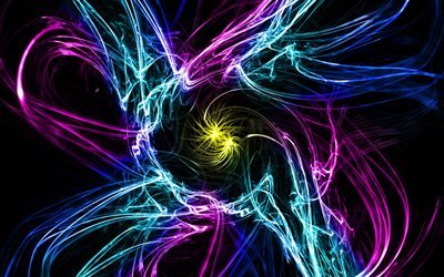 colorful neon lights, 4k, darkness, artwork, vortex, abstract art, neon lights, colorful lines