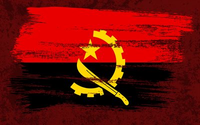4k, Angolan lippu, grunge-liput, Afrikan maat, kansalliset symbolit, siveltimenveto, grunge-taide, Afrikka, Angola