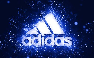 Adidas koyu mavi logo, 4k, koyu mavi neon ışıklar, yaratıcı, koyu mavi arka plan, Adidas logosu, markalar, Adidas