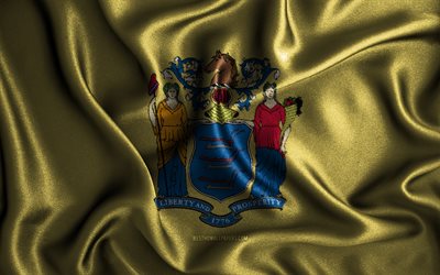 New Jersey-flagga, 4k, v&#229;giga sidenflaggor, amerikanska stater, USA, tygflaggor, 3D-konst, New Jersey, New Jersey 3D-flagga