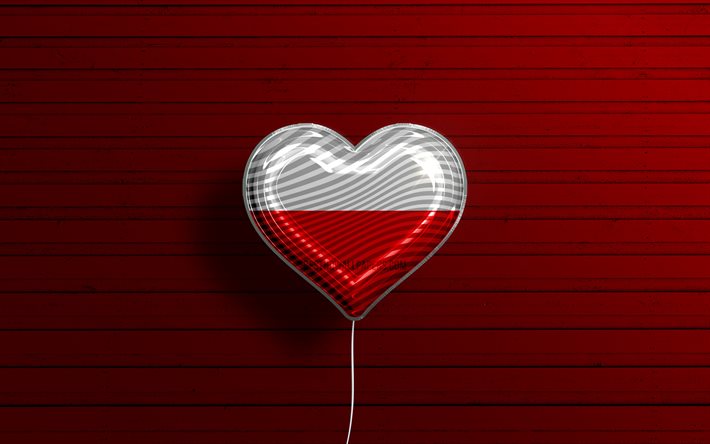 テューリンゲンが大好き, 4k, リアルな風船, 赤い木の背景, ドイツの州, テューリンゲン州の旗の心臓, テューリンゲン州の旗, フラグ付きバルーン, ドイツ